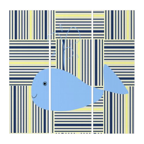 Triptych Sky Blue Whale Yellow Blue Stripe