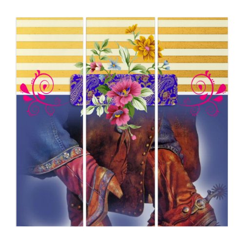 Triptych Stripe Line Dancing Country Floral