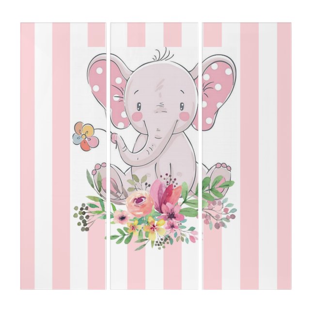 Triptych Vintage Pink Teddy Bear Stripes Floral  (Front)