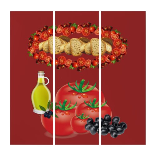 Triptych Wall Art Bread Olive Oil Olives Tomato