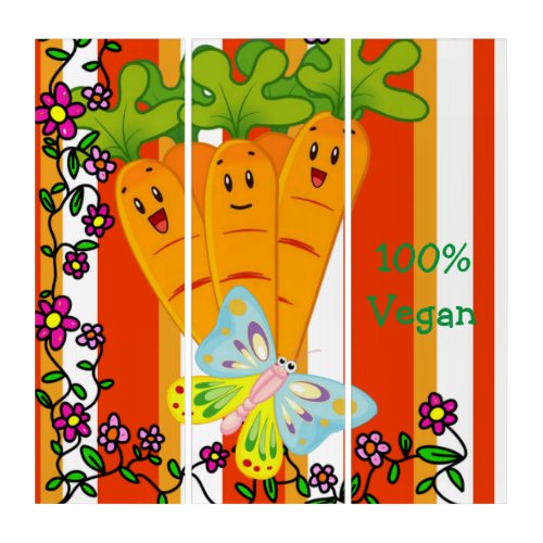 Triptych Wall Art Carrots Butterfly 100 Vegan