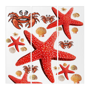 Triptych Wall Art Crab, Starfish Beach House