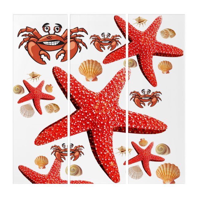 Triptych Wall Art Crab, Starfish Beach House (Front)