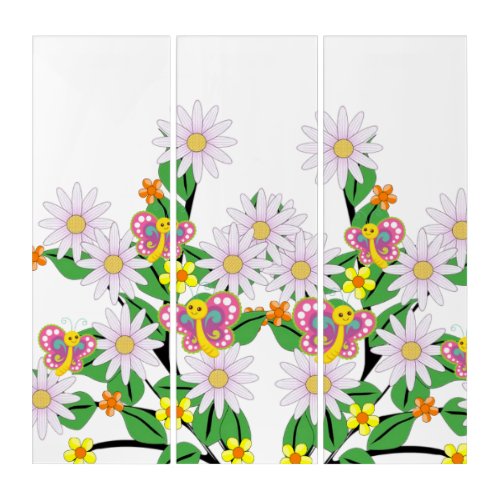 Triptych Wall Art Floral White Butterfly