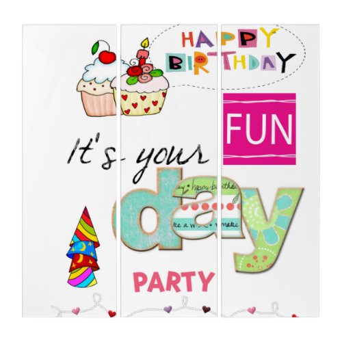 Triptych Wall Art FUN Cupcake Happy Birthday 