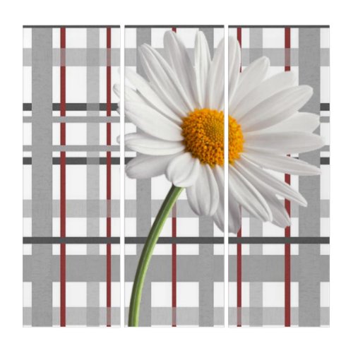 Triptych Wall Art Plaid White Daisy