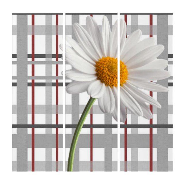 Triptych Wall Art Plaid White Daisy (Front)