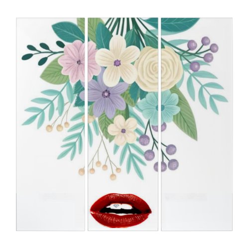 Triptych White Flowers Red Lipstick