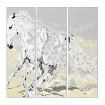 Triptych : Wild White Stallion Dusty Trail