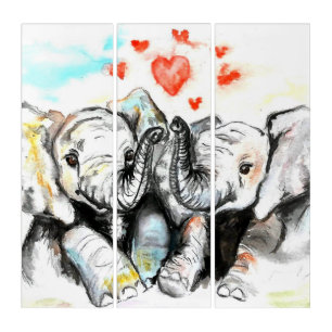 Triptych with Cute Couple Elephants