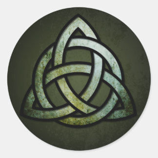 Triquet Celtic Knot (silver & black, grunge green) Classic Round Sticker
