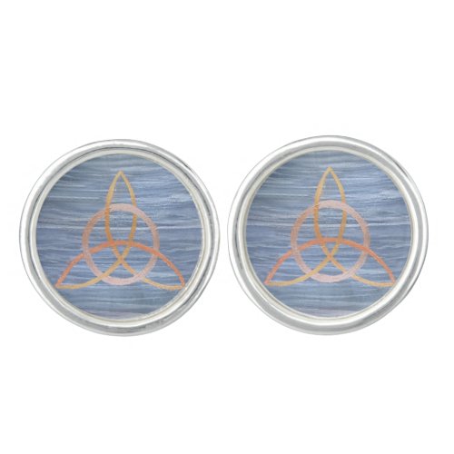 Triquetra Abstract  Blue Gold Celtic Trinity Knot Cufflinks