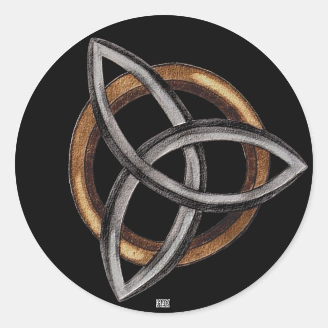 Triquetra (Brown/Silver) Classic Round Sticker (Front)