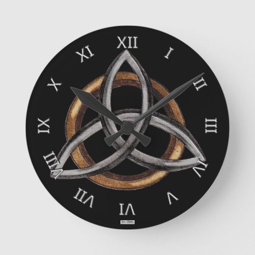 Triquetra BrownSilver Round Clock