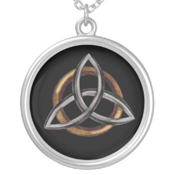 Triquetra (brown/silver) Silver Plated Necklace by Lace9lives at Zazzle