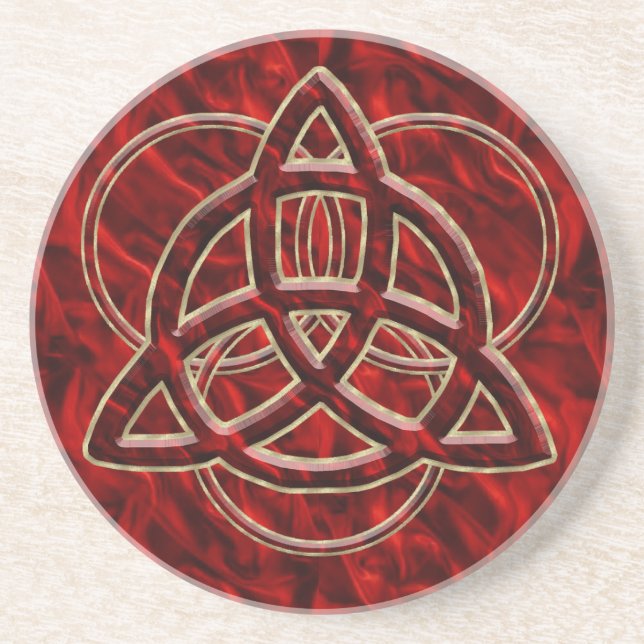 Triquetra Red Silk Drink Coaster (Front)