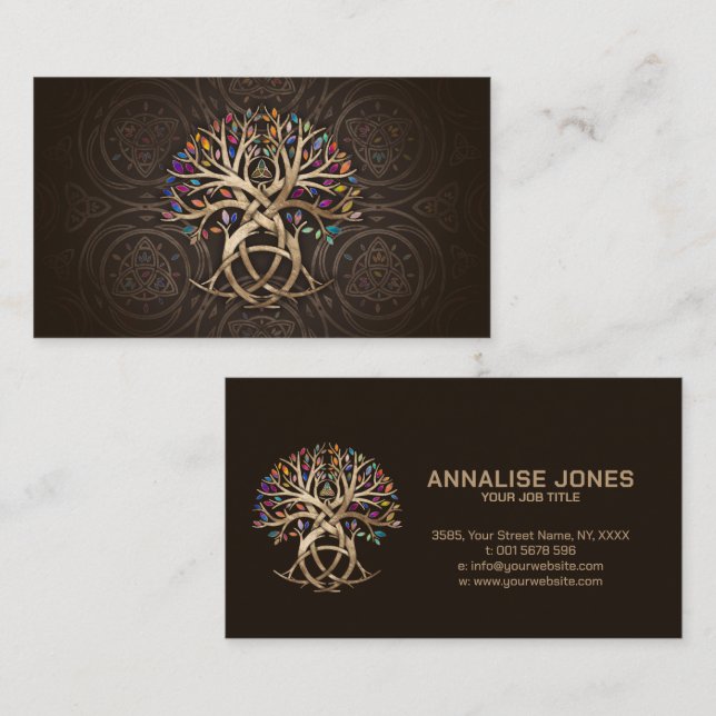 Triquetra Tree of life Colorful leaves Business Card (Front/Back)