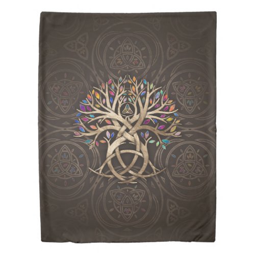 Triquetra Tree of life Colorful leaves Duvet Cover