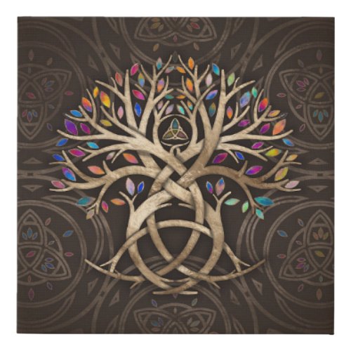 Triquetra Tree of life Colorful leaves Faux Canvas Print