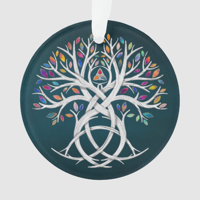 Triquetra Tree of life Colorful leaves Ornament (Front)