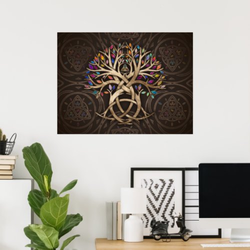 Triquetra Tree of life Colorful leaves Poster