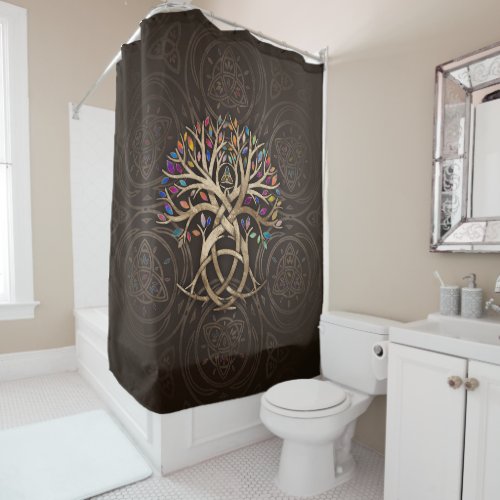 Triquetra Tree of life Colorful leaves Shower Curtain
