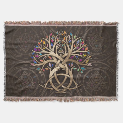 Triquetra Tree of life Colorful leaves Throw Blanket