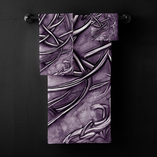 Triquetra Trinity Knot Lavender Purple Faux Metal Bath Towel Set