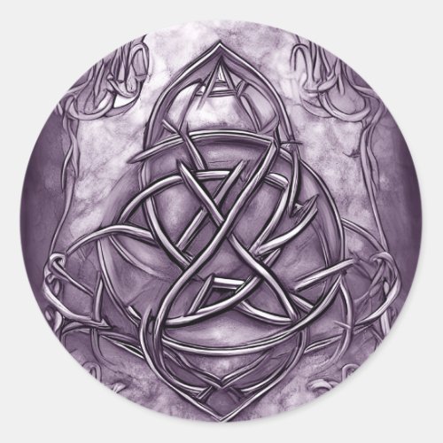 Triquetra Trinity Knot Lavender Purple Faux Metal Classic Round Sticker
