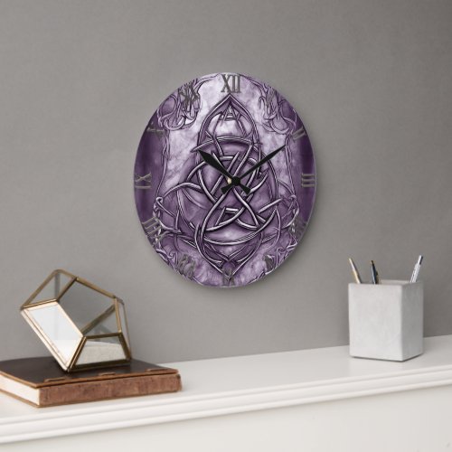 Triquetra Trinity Knot Lavender Purple Faux Metal Large Clock