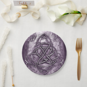 Triquetra Trinity Knot Lavender Purple Faux Metal Paper Plates