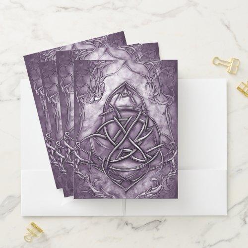 Triquetra Trinity Knot Lavender Purple Faux Metal Pocket Folder