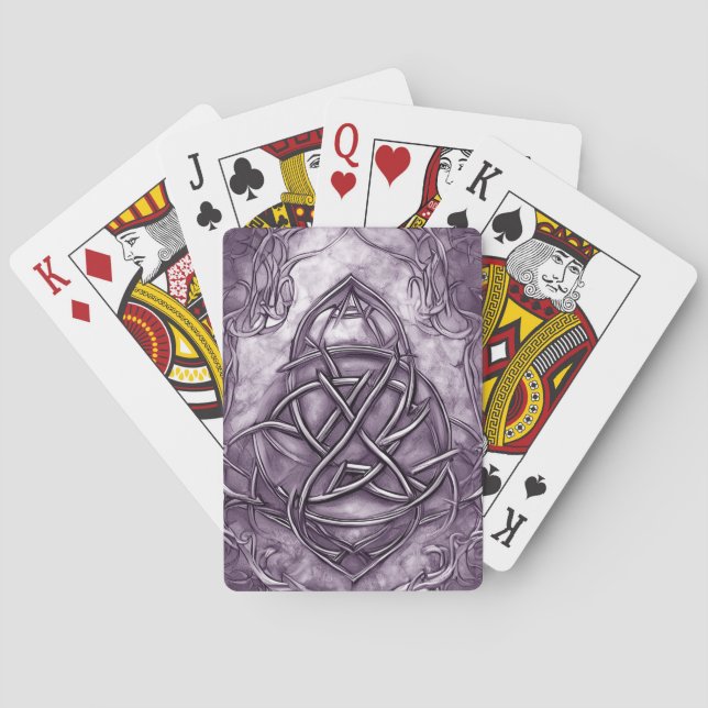 Triquetra Trinity Knot Lavender Purple Faux Metal Poker Cards (Back)