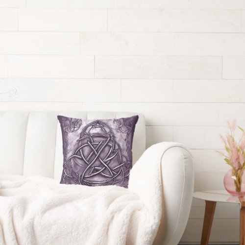 Triquetra Trinity Knot Lavender Purple Faux Metal Throw Pillow