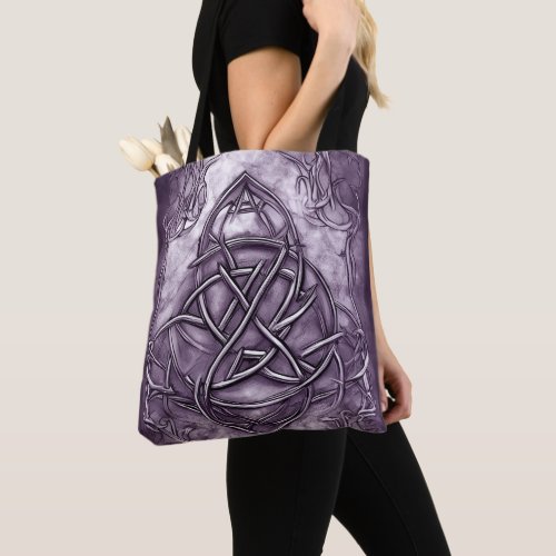 Triquetra Trinity Knot Lavender Purple Faux Metal Tote Bag
