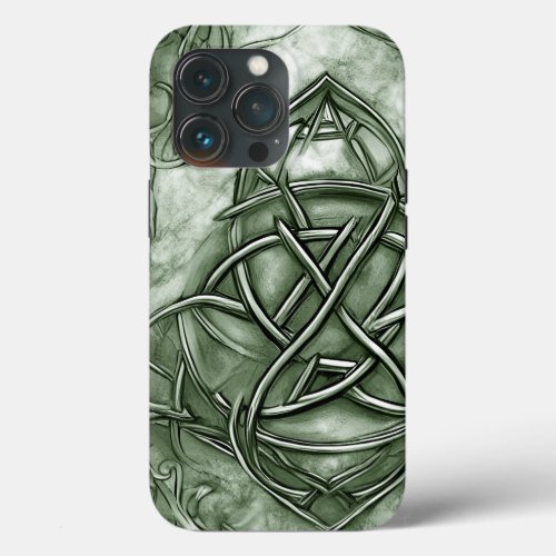 Triquetra Trinity Knot Sage Green Faux Metallic iPhone 13 Pro Case