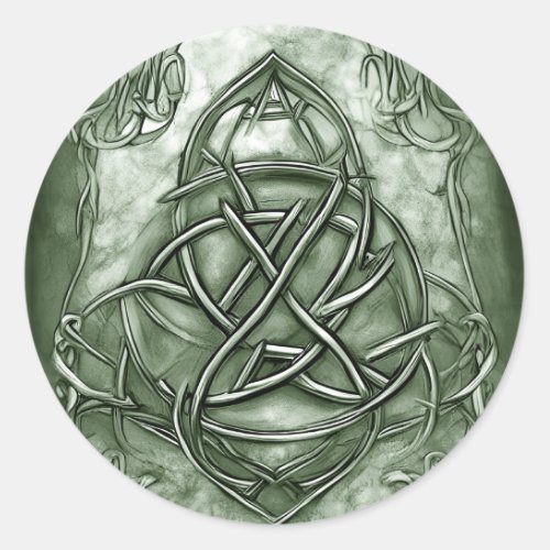 Triquetra Trinity Knot Sage Green Faux Metallic Classic Round Sticker