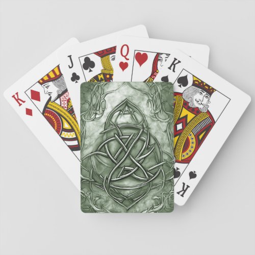Triquetra Trinity Knot Sage Green Faux Metallic Playing Cards