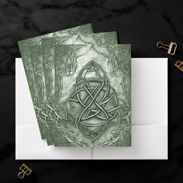 Triquetra Trinity Knot Sage Green Faux Metallic Pocket Folder (Creator Uploaded)