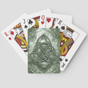 Triquetra Trinity Knot Sage Green Faux Metallic Poker Cards