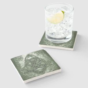 Triquetra Trinity Knot Sage Green Faux Metallic Stone Coaster