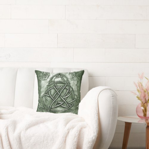 Triquetra Trinity Knot Sage Green Faux Metallic Throw Pillow