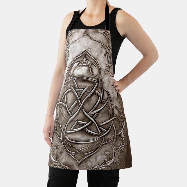 Triquetra Trinity Knot Sepia Faux Metallic Tin Apron (Insitu)