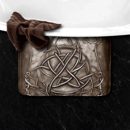 Triquetra Trinity Knot Sepia Faux Metallic Tin Bath Mat