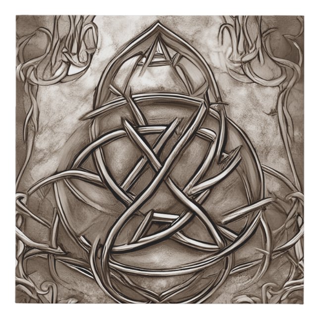 Triquetra Trinity Knot Sepia Faux Metallic Tin Canvas Print (Front)