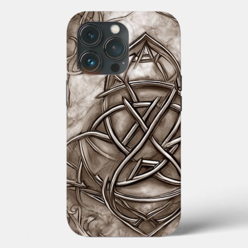 Triquetra Trinity Knot Sepia Faux Metallic Tin iPhone 13 Pro Case