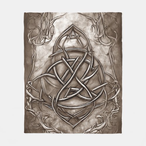 Triquetra Trinity Knot Sepia Faux Metallic Tin Fleece Blanket