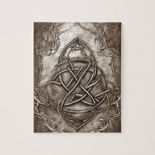 Triquetra Trinity Knot Sepia Faux Metallic Tin Jigsaw Puzzle