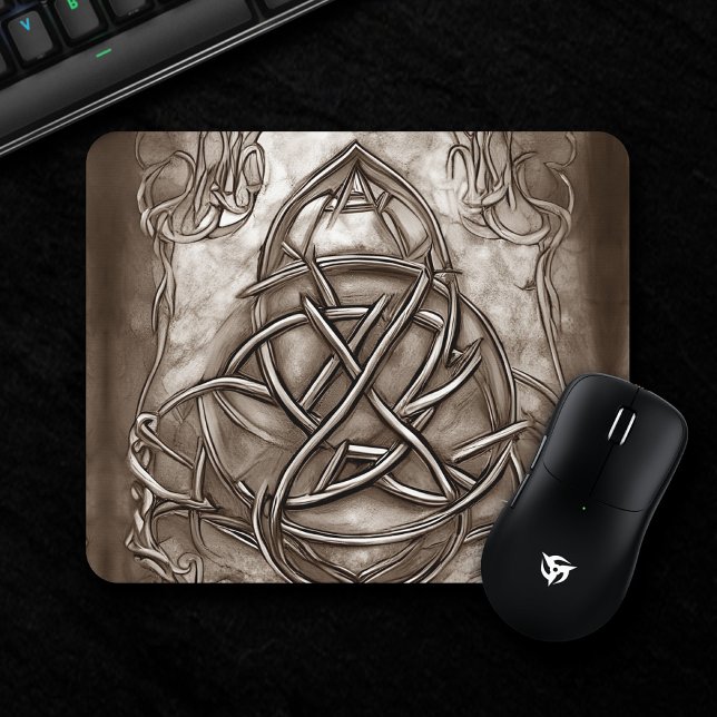 Triquetra Trinity Knot Sepia Faux Metallic Tin Mouse Pad (Creator Uploaded)