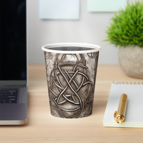 Triquetra Trinity Knot Sepia Faux Metallic Tin Paper Cups